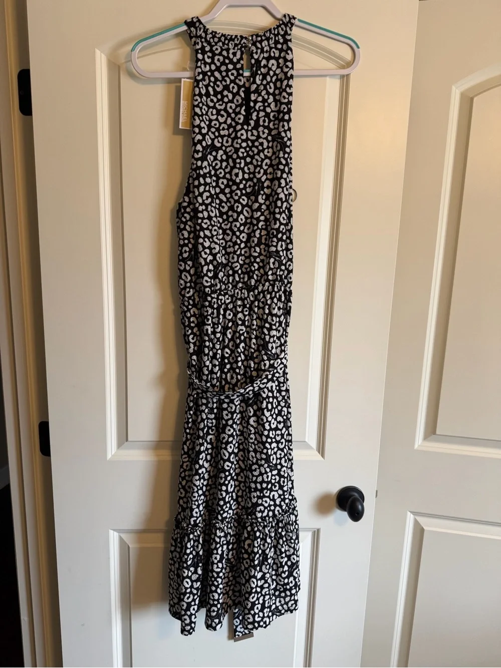 NWT Michael Michael Kors Black & White Animal Print Halter Maxi Dress XL